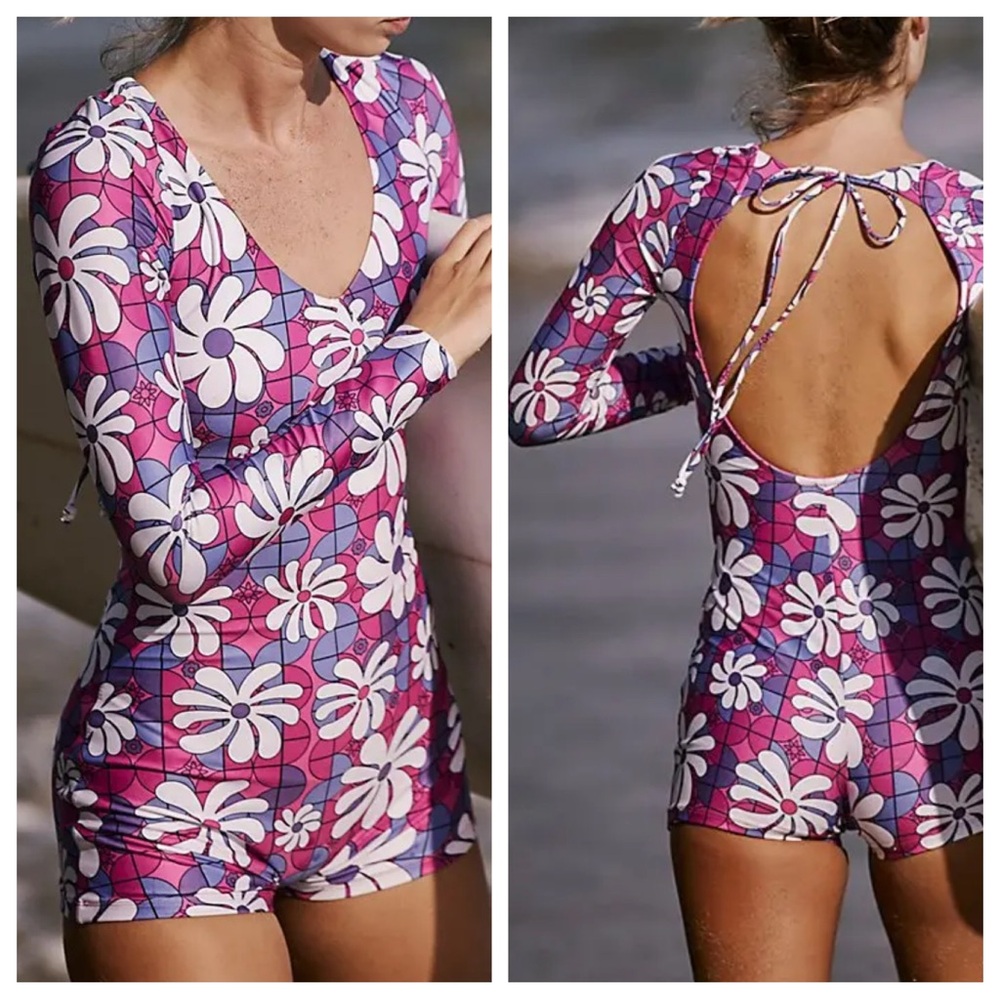Free People x Inner Relm Daydream Surf Suit - Geo Purple | LARGE NWOT